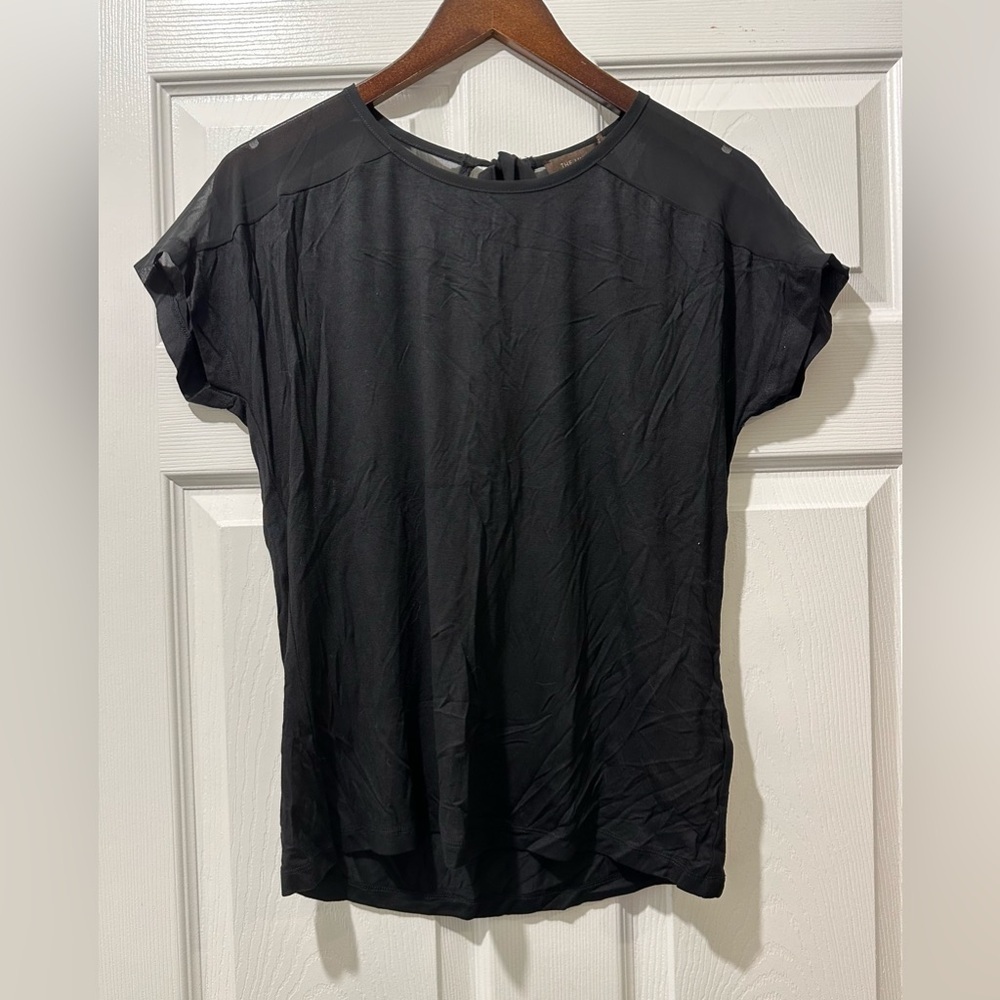THE LIMITED M Black Jersey Top Chiffon Sheer Shoulder Neck Tie R $35 - Picture 4 of 11
